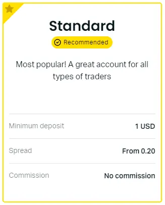 Exness 帐户类型 - 标准交易帐户